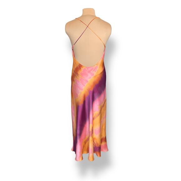 ZARA Pink Orange Criss Cross Open Back Slip Dress Fuchsia Orange Abstract Maxi - Picture 7 of 13